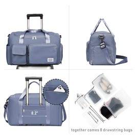 NPBAG Duffel Bag for Women, Sports Gym Bag with Wet Pocket & Shoes Compartment, Lightweight Weekender for Overnight, Travel Carry on Tote, Water Resistant (Light Blue)