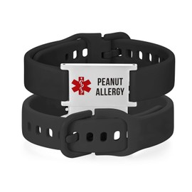 LinnaLove Medical Alert Bracelets Cartoon Emergency ID bracelets with engraved peanut allergy (Black silicone)