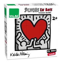 Vilac Keith Haring 9 Dice - Develops Motor Skills and Skill - Educational Game for Children - Wooden Cube for Children - 9227, Multicoloured