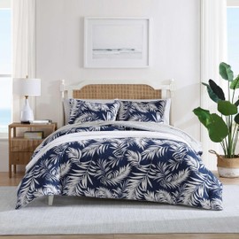 Nautica - King Comforter Set, 100% Cotton Reversible Bedding with Matching Shams, Tropical Bedding Essentials (Marina Leaf Navy/White, King)