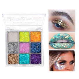 9 Colours Eyeshadow, Glitter Eyeshadow Palette, Shimmer Ultra Pigmented, Shining Eyeshadow Pearlescent Make-Up, Highly Pigmented Shimmer, Matte Glitter, Makeup Palette, Durable, Waterproof (01)