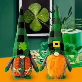2 Pack St.Patrick's Day Gnome Plush 10.2’’ Large Doll Green Irish Leprechaun Buffalo Plaid Decorations Scandinavian Swedish Tomte Nisse Shamrock Gnome for Dwarf Gift Ornament Home Decorations