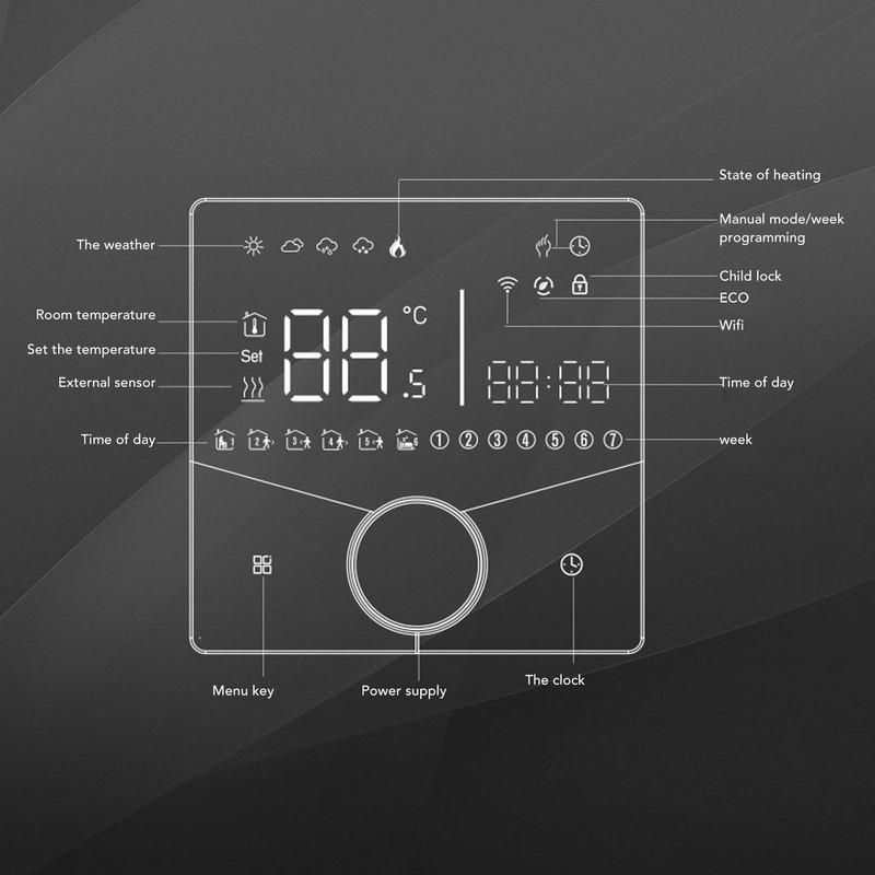 Smart Digital Thermostat LCD Color Display Precise Control Intelligent Temperature