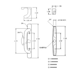 FPL Veranda Sliding Glass Door Handle Set with Mortise Lock, Black, Non-Keyed, 3-15/16” Screw Holes