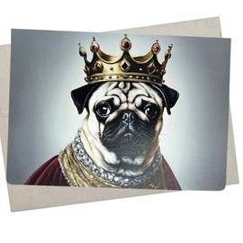 Whitman and Daughter King Pug Card (1 Premium Card, 5X7 Inch) dog card blank for every occasion like birthday, thank you, or thinking of you - 915