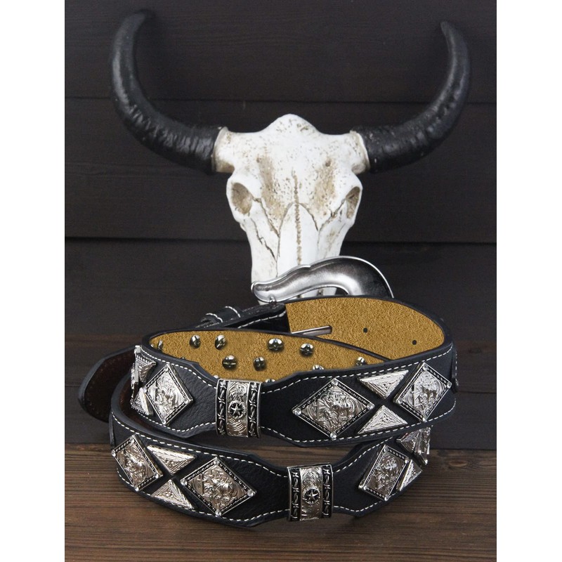 URAMAN Mens Western Belt Cowboy Country Concho Leather Belt for