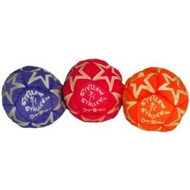 DirtBag Footbag Stellar Staller 3 Pack, Glow in The Dark 12-Panel Footbag Hacky Sack, Hand-Stitched, Synthetic Suede - Purple/Magenta/Orange