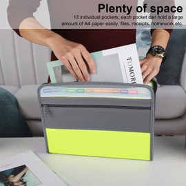 NAFY Expanding File Folders, 13 Pockets Document Organizer with Zipper, A4 Letter Size Portable Accordion Expanding File Folders with 27pcs Multicolor Labels for Home Office School Supplies (Green)