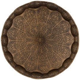 Alisveristime Turkish Ottoman Coffee Tea Serving Tray – 13.60 inches, Metal with Traditional Motifs, Available in Five Colors (Antik Green)