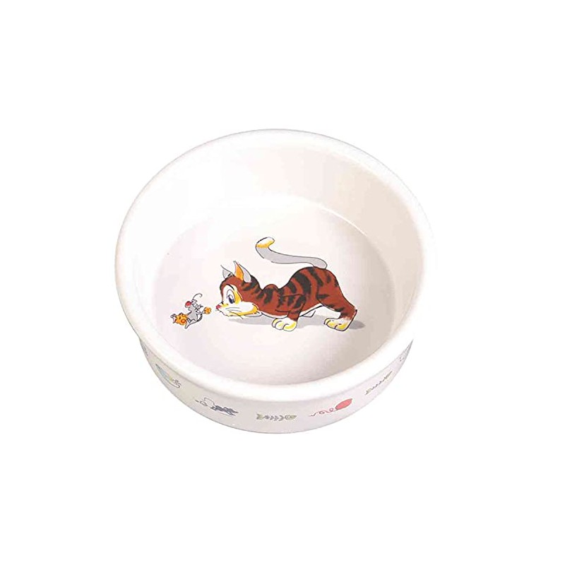 Trixie Ceramic Cat Bowl with Motif, 0.2 Litre, White