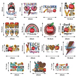 Whaline 15 Sheets Teacher Iron On Transfer Stickers Teachers' Day Heat Transfer Decals HTV Heat Transfer Vinyl Iron On Patches for DIY Crafts Clothing Hat Pillow Fabric Decor