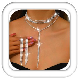 Fashband Rhinestone Necklace Set Layered Necklace Crystal Necklaces Chain Wedding Accessories for Women