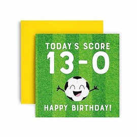 Huxters 13th Birthday Card – Birthday Cards for Boys Girls – Football Goals Scored Happy Birthday Card – Birthday Card for Son or Daughter Brother Sister Friend Birthday Card Envelope (13th)