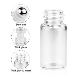 Wresty 25 Pcs Clear Glass Mini Roll On Bottles Empty Essential Oil Roller Ball Bottles Perfume Lip Blam Cosmetic Sample Vials Roller Glass Bottle Container With Black Cap (5ml)