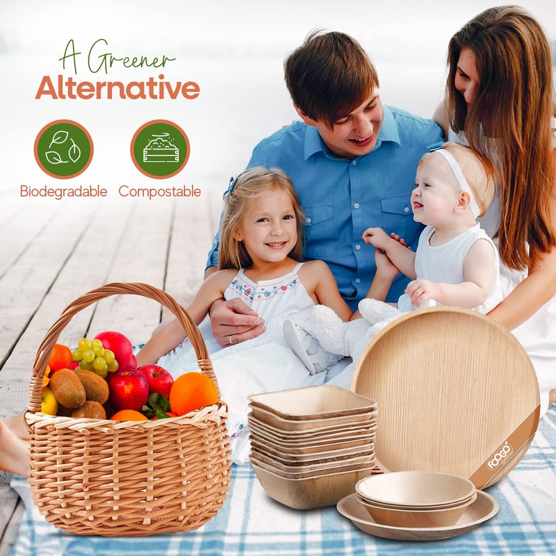 FOOGO Green 50 Disposable Palm Leaf Plates, Eco-Friendly Biodegradable Compostable