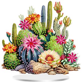 GemZono Diamond Art Painting Kit,Cactus Tabletop Diamond Art Desktop Ornament Special Shaped Rhinestone Desk Placement Ornament, Home Stand Up Gem Painting Craft Kit 6.94x7.24inch