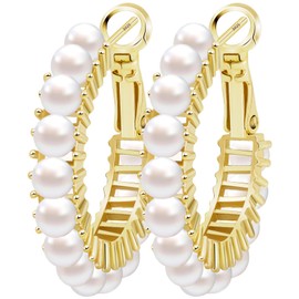GLOQUAT 14k Gold Plated Freshwater Pearl Hoop Earrings for Women S925 Silver Post Hypoallergenic Vintage Pearl Hoops for Women Trendy Everyday Earrings with Pearls Gold CZ Hoop Earring Jewelry