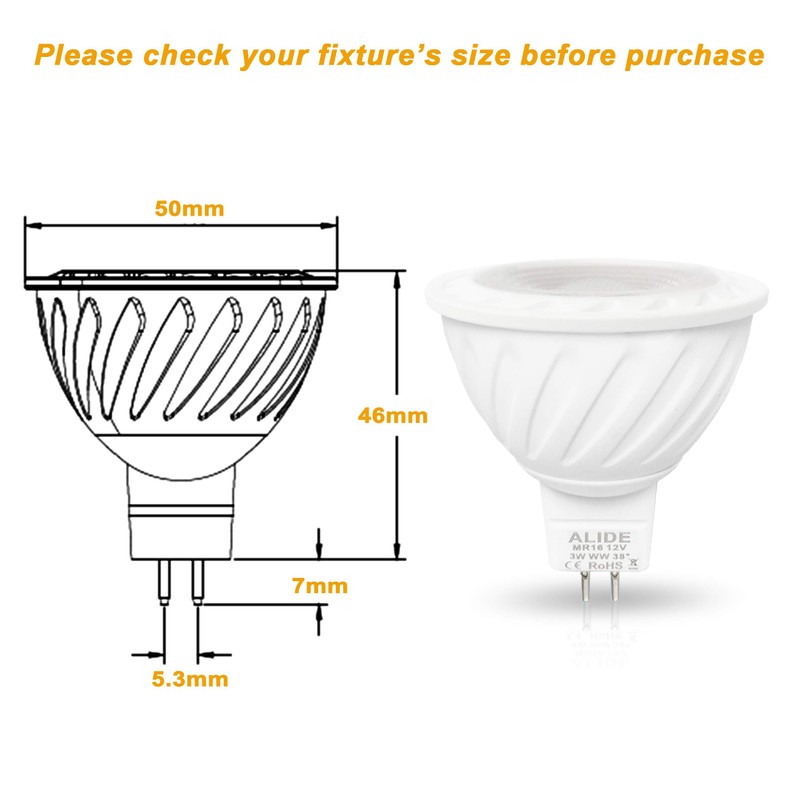 ALIDE MR16 3W Led Bulbs 20W Halogen Equivalent,2700K Soft Warm