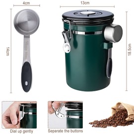 Frasheng Coffee Canister, Airtight, Coffee Bean Container Made of Stainless Steel, Vacuum Coffee Tin, with Stainless Steel Spoon, with Date Tracking for Coffee Beans, Coffee Powder, Coffee Container,
