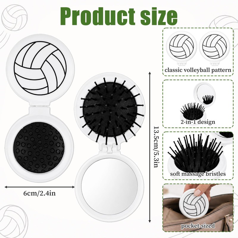 20 Pcs Volleyball Mini Detangler Brush with Mirror, Folding Hairbrush