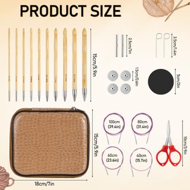 JURTMY Tunisian Crochet Hooks Set with Cable, 10 Piece Interchangeable Tunisian Crochet Hook 3.5mm-10mm Bamboo Tunisian Crochet Hooks for Crocheter (Bamboo)