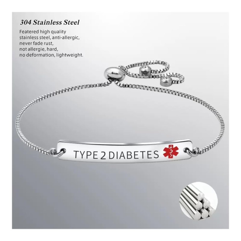 RENYILIN Stainless Steel Box Chain Adjustable Medical Alert Emergency Aid
