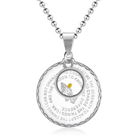 Nobranded Stainless Steel Bible Verse Prayer Necklace Christian Jewelry Silver Color Praying Hands Coin Medal Pendant for Men ZY021-White