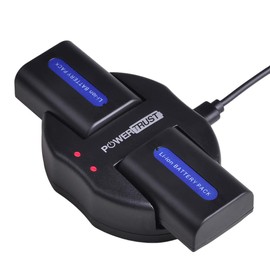 PowerTrust 2-Pack NP-FH50 Battery + USB Dual Charger for Sony NP-FH40 NP-FH30 Series Batteries and DSC-HX1 HX100 HX100V HX200 HX200V HDR-TG1E TG3 TG5 TG7 A230 A290 A330 A390