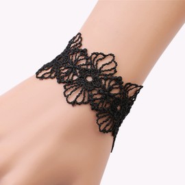 TseenYi Black Lace Bracelet, Gothic Flower Lace Bracelet, Short Lace Flower Bracelet, Vintage, Hollow Lace, Wide Bracelet, Cosplay, Flower Bracelet, Party Jewellery for Women and Girls, Crystal