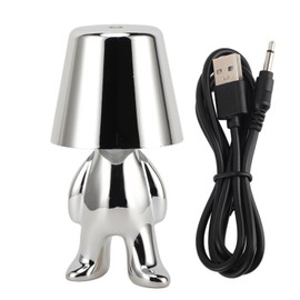 Touch Bedside Table Lamp 3 Modes Little Man Decorative Thinker Statue LED Desk Lamp for Bedrooms Offices Living Rooms Decoration Gift USB Charging Silver Type A