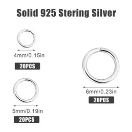 60pcs 925 Sterling Silver Jump Rings, 4mm,5mm,6mm Assorted Size Jewelry Jump Rings Open Jump Ring Connectors for Jewelry Making Necklaces DIY Crafting Accessories