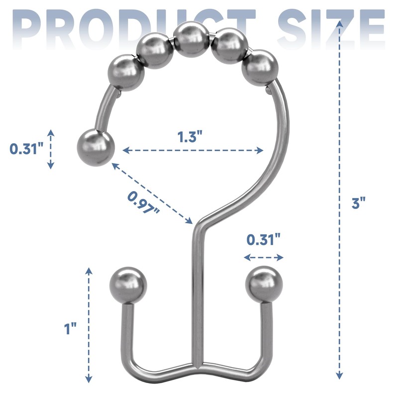 Titanker Shower Curtain Hooks Rings, Rust-Resistant Metal Double Glide Shower