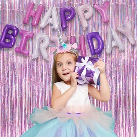 Purple Pink Happy Birthday Balloons - GREATRIL Party Letters Banners Balloons for Unicorn Butterfly Mermaid Themed for Happy Birthday Banner 16 Inch