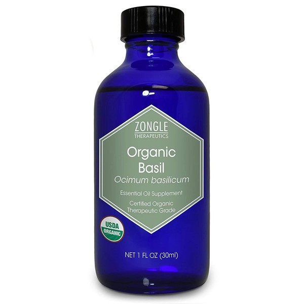 Organic Basil Essential Oil by Zongle – 100% Pure Natural, Therapeutic & Food Grade for Cooking, Aromatherapy, Topical & Oral Use – 1 OZ