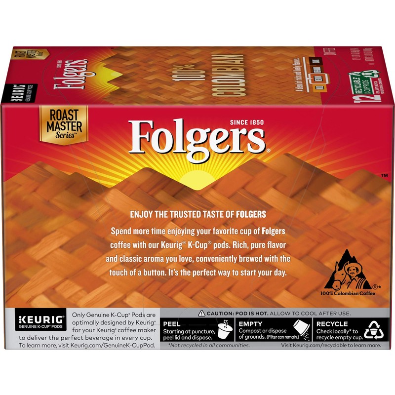Folgers 100% Colombian Medium Roast Coffee, 12 Keurig K-Cup Pods
