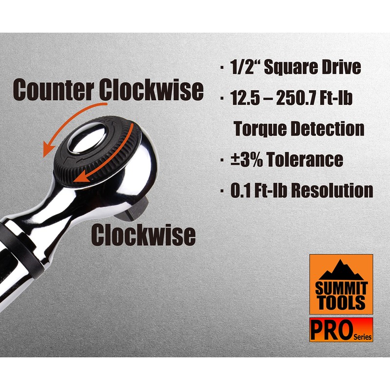 Summit Tools 1/2 inch Digital Torque Wrench, 12.5-250.7 ft-lbs (17-340