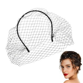 Black Fascinator Hat with Veil, Elegant Mesh Veil with Rhinestone Accents, Vintage Style Fascinator for Weddings, Parties, Christmas Events
