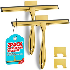 ALFLOD 2PACK 10-Inch Golden All-Purpose Shower Squeegee for Shower Doors, Tile Shower Walls, Bathroom, Window, Glass and Car Windshield, Mirrors and Kitchen-Stainless Steel