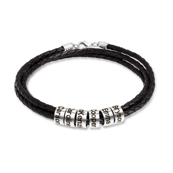 Fathers Day Gift Mens Custom Bracelet Personalized Black Braid Leather