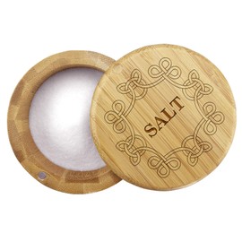 Totally Bamboo Salt Cellar Bamboo Storage Box with Magnetic Swivel Lid, 6 Ounce Capacity, Celtic Knot Engraved on Lid