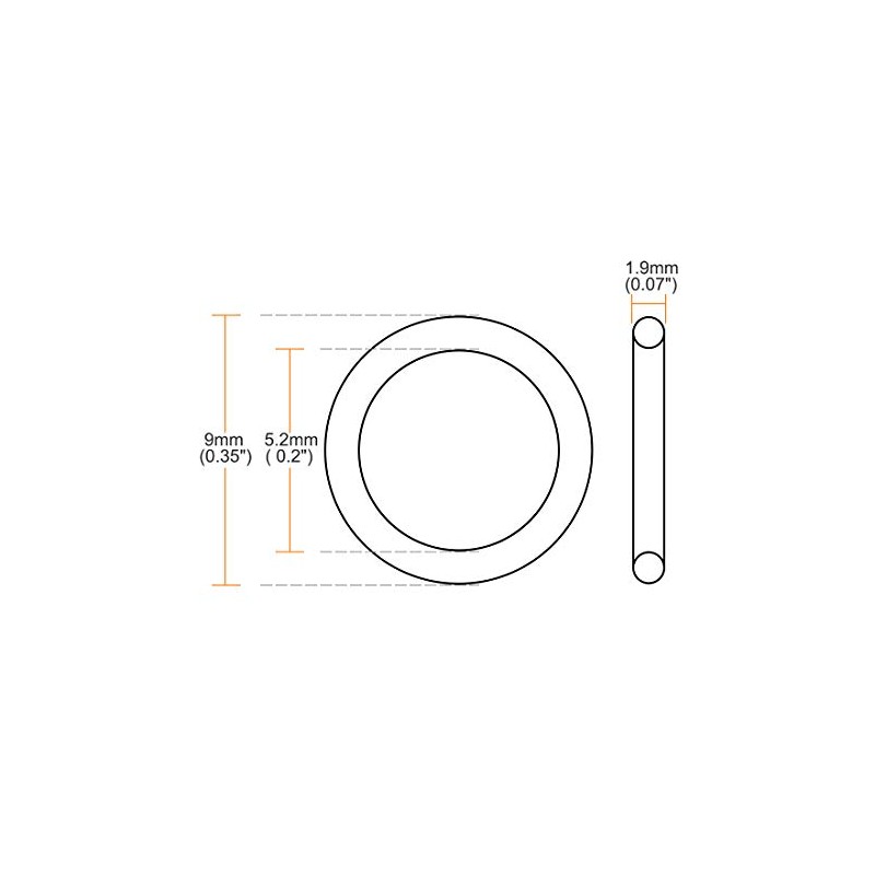 sourcing map Fluorine Rubber O Rings, 9mm OD, 5.2mm Inner