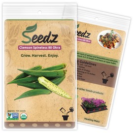Organic Okra Seeds, APPR. 125, Clemson Spineless Okra, Heirloom Vegetable Seeds, Certified Organic, Non GMO, Non Hybrid, USA