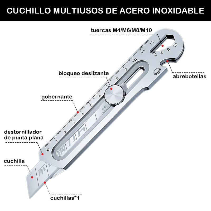 Cortador de Cajas Retráctil de Acero Inoxidable, Cuchillo Multiusos, Cuchillo
