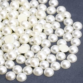 Briskbloom 300PCS 10mm Flatback Pearls for Crafts Jewelry Scrapbook Nail, Flatback Half Pearls for Crocs Shoes Cups, Imitation Loose Pearl Beads Gems (Ivory)