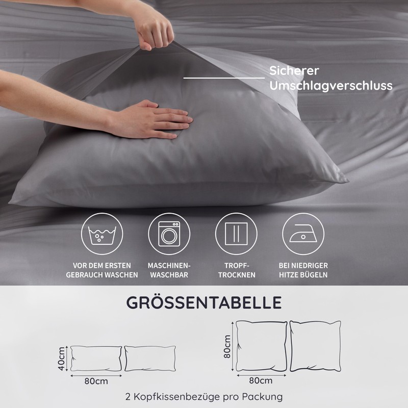 Cushion Cover Set, Dark Grey, Pillowcase 80 x 80 cm,