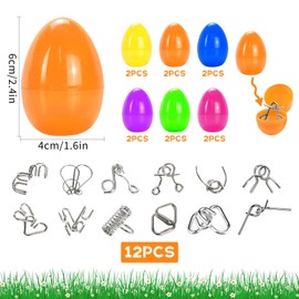 Pack of 12 Easter Eggs Filled with 3D Puzzle Toy Set, Metal Easter Eggs Toy Set, Puzzle Games, Patience Games, Metal Puzzle, Adult Children, Easter Egg Hunt, Easter Basket Filler, Gift Party