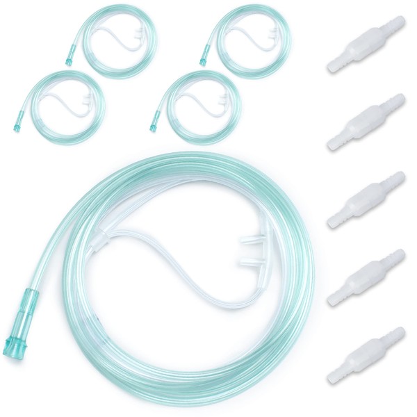 10PCS Adult Soft Nasal Cannula, 7 FT Nasal Tubing for Oxygen, Included 5PCS Nasal Cannula Oxygen Tubing and 5PCS Tubing Connectors - Standard Connector