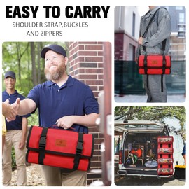 Wessleco Tool Roll, Wrench Roll Up Pouch Canvas Tool Roll up Bag, Multi-Purpose Wrench Tool Organize Storage,Hvac Tool Roll Bag with 4 Pockets(Red)
