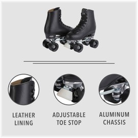 CHICAGO SKATES Men's Premium Leather Lined Rink Roller Skate - Classic Black Quad Skates - Size 12, Black
