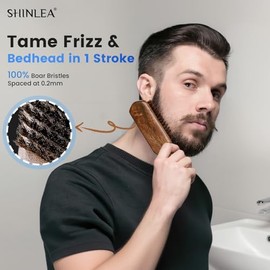Cepillo de cerdas de jabalí para hombres, cepillo de barba con mango de madera para barbas, bigotes, aseo y suavizar el vello facial, cepillo de pelo 